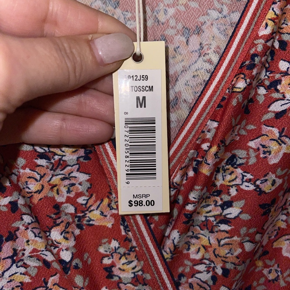Max Studio Faux Wrap Dress New With Tags  orange melon color with flowers - Picture 6 of 7